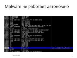Security Day 2015
Malware не работает автономно
4
2
 