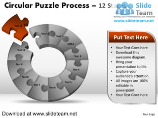 12 pieces pie chart circular puzzle with hole in center process ...