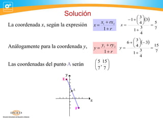 Solución
La coordenada x, según la expresión

x1  rx 2
x
1 r
y1  ry 2
1 r

Análogamente para la coordenada y,

y

La...