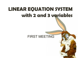 LINEAR EQUATION SYSTEM
with 2 and 3 variables
FIRST MEETING
 