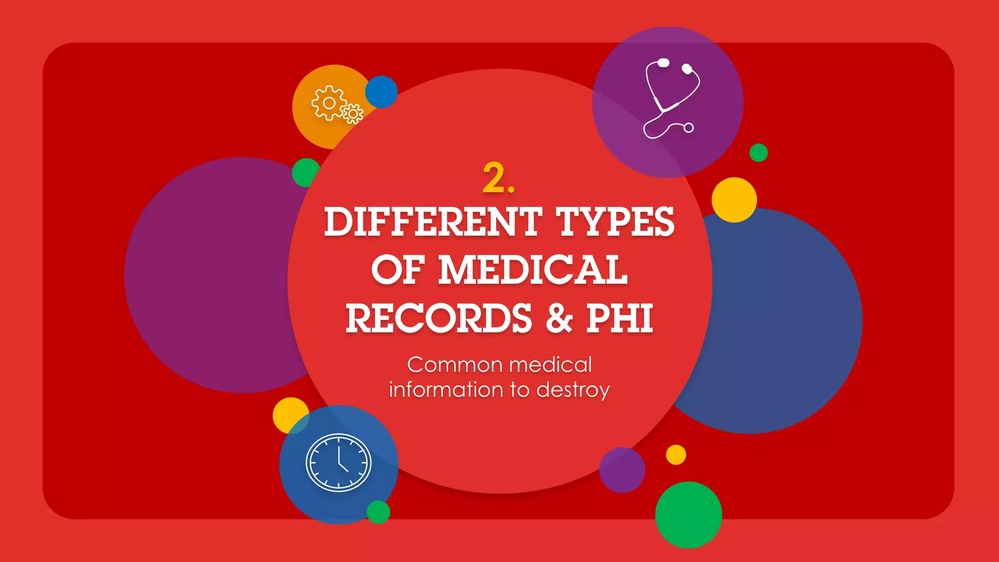 DIFFERENT TYPES
OF MEDICAL
RECORDS & PHI
Common medical
information to destroy
 