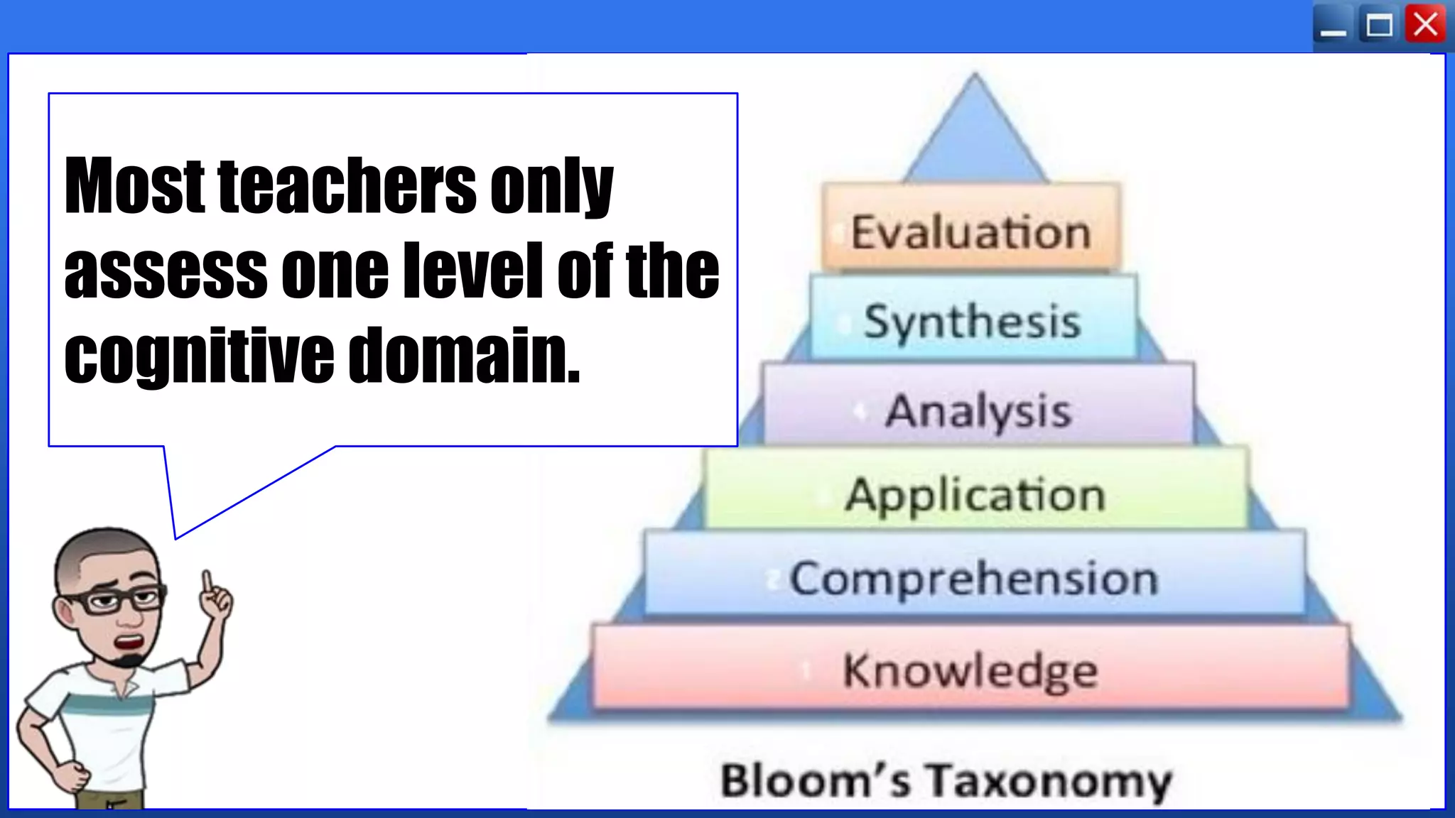 Most teachers only
assess one level of the
cognitive domain.
 