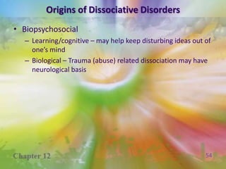 Types of Dissociative DisordersDissociative Identity DisorderTwo or more identities, each with distinct traits, “occupy” the same personFormerly known as multiple personality disorder