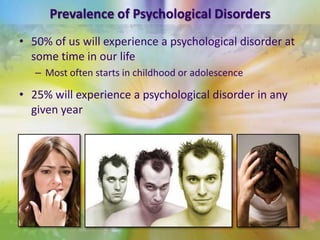 Classifying Psychological DisordersDiagnostic and Statistical Manual (DSM)Includes information on medical conditions, psychosocial problems and global assessment of functioningConcerns about reliability and validity of the standardsPredictive validity