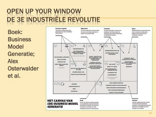 OPEN UP YOUR WINDOW
DE 3E INDUSTRIËLE REVOLUTIE
Boek:
Business
Model
Generatie;
Alex
Osterwalder
et al.
10
 