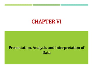 CHAPTER VI
Presentation, Analysis and Interpretation of
Data
 