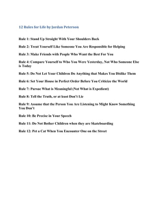 12 Rules for Life by Jordan Peterson (List) | PDF