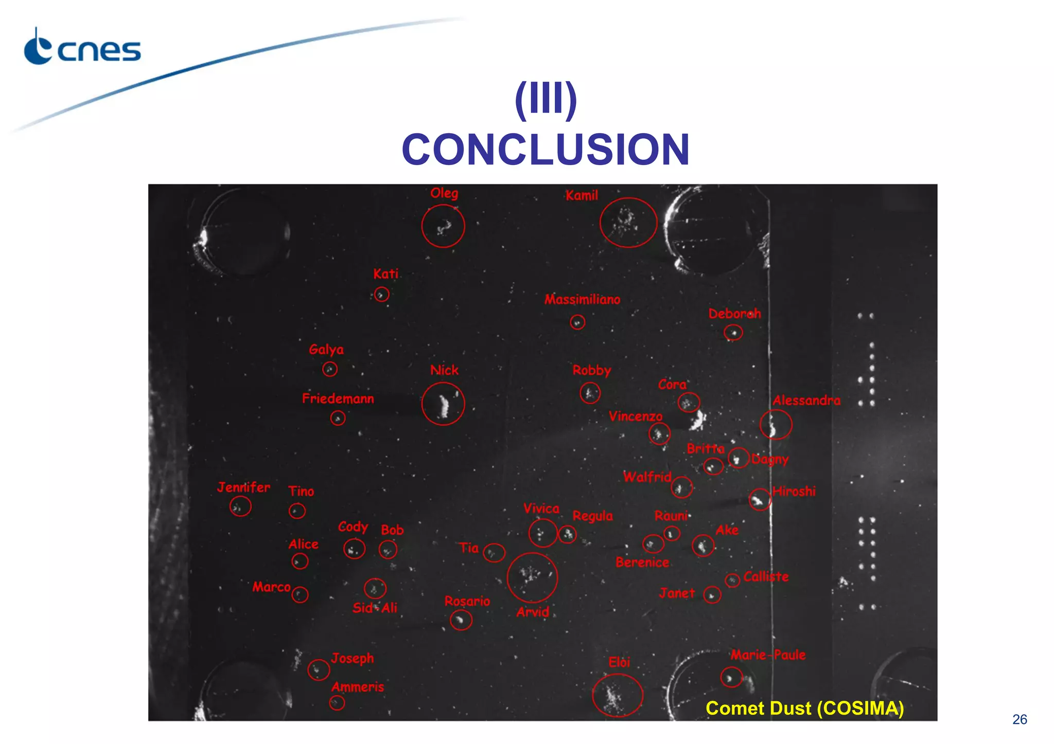 26
(III)
CONCLUSION
Comet Dust (COSIMA)
 
