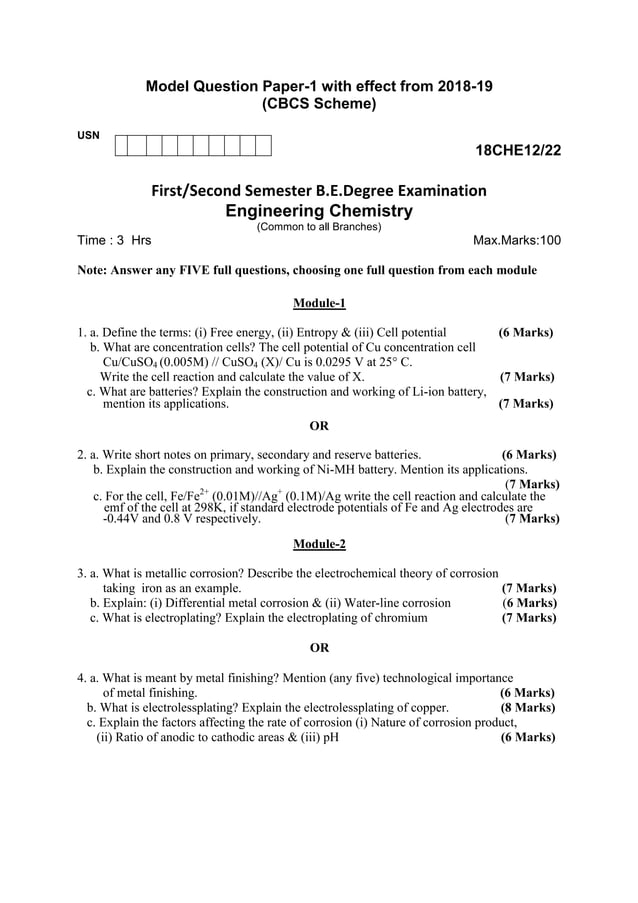 1 & 2 semester VTU 2018 cbcs scheme model question papers PDF