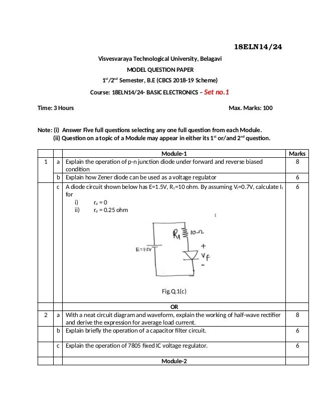1 & 2 semester VTU 2018 cbcs scheme model question papers