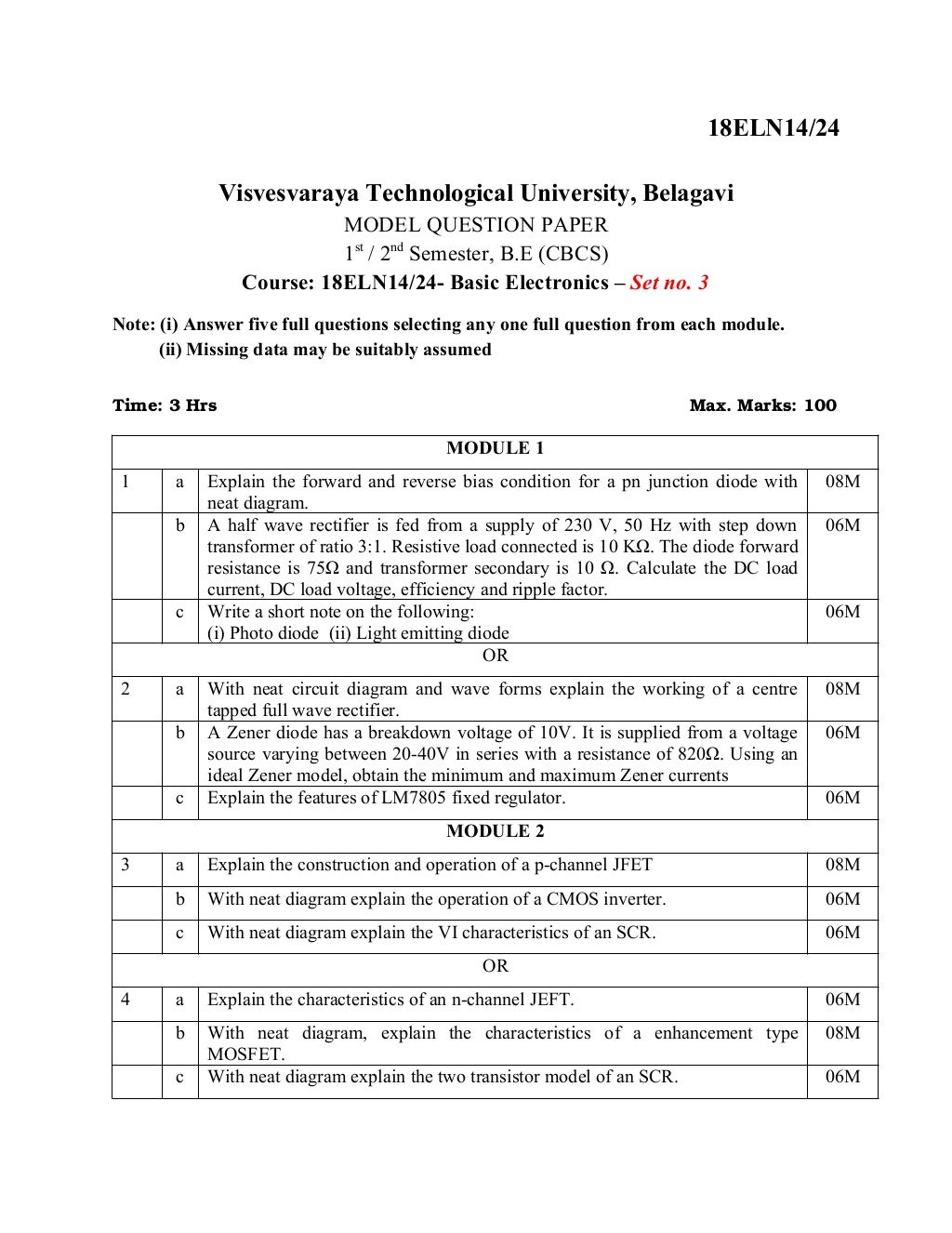 1 & 2 semester VTU 2018 cbcs scheme model question papers