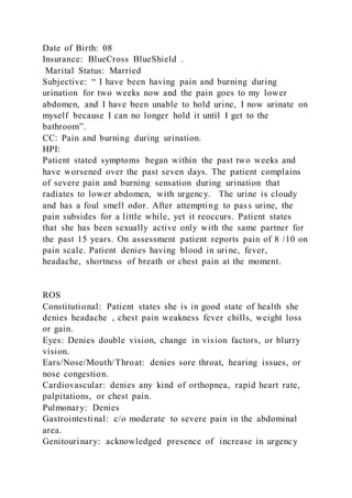 12SOAP Note Patient with UTIUnited State | DOCX