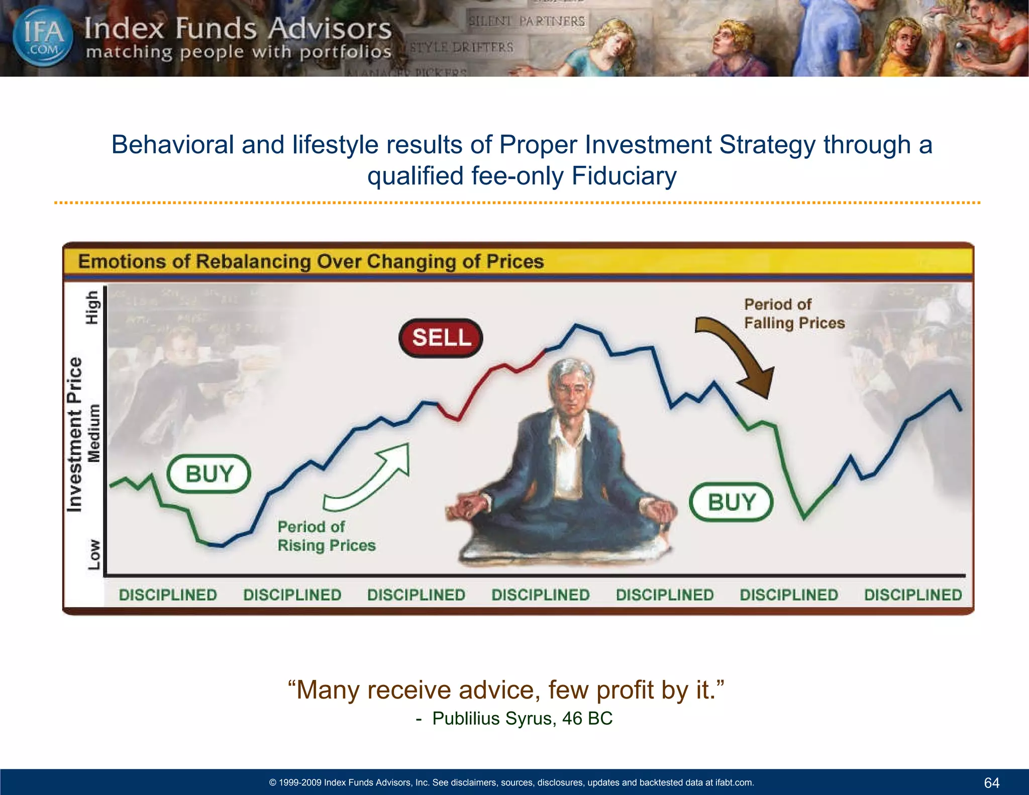 Behavioral and lifestyle results of Proper Investment Strategy through a qualified fee-only Fiduciary “ Many receive advice, few profit by it.”   -  Publilius Syrus, 46 BC 