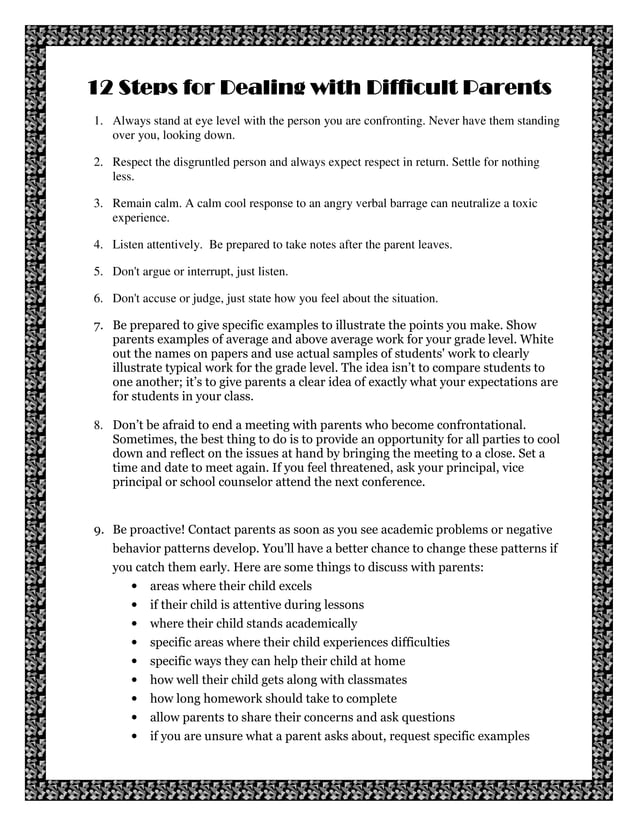 12 steps for dealing with difficult parents PDF