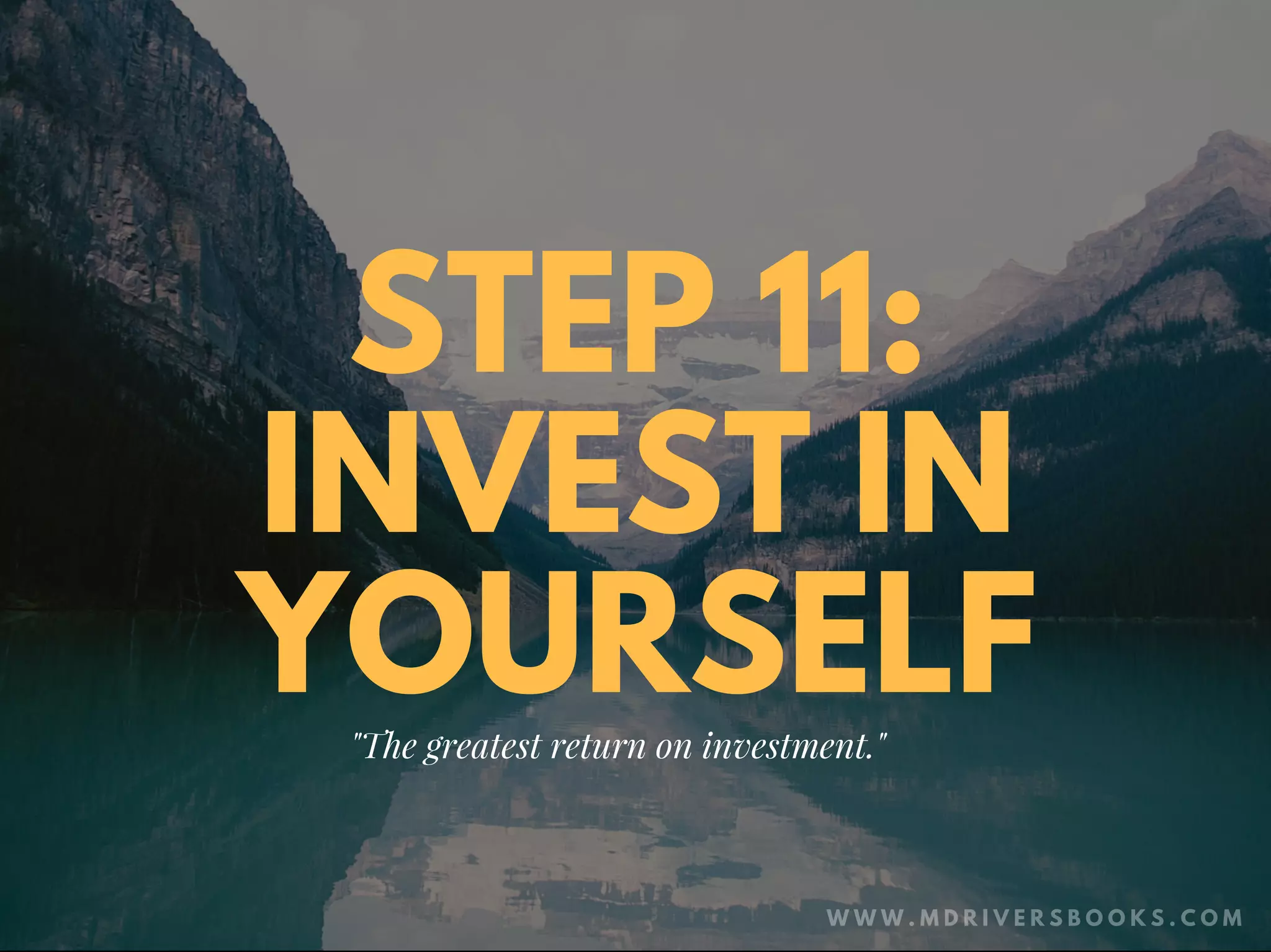 STEP 11:
INVEST IN
YOURSELF"The greatest return on investment."
W W W . M D R I V E R S B O O K S . C O M
 