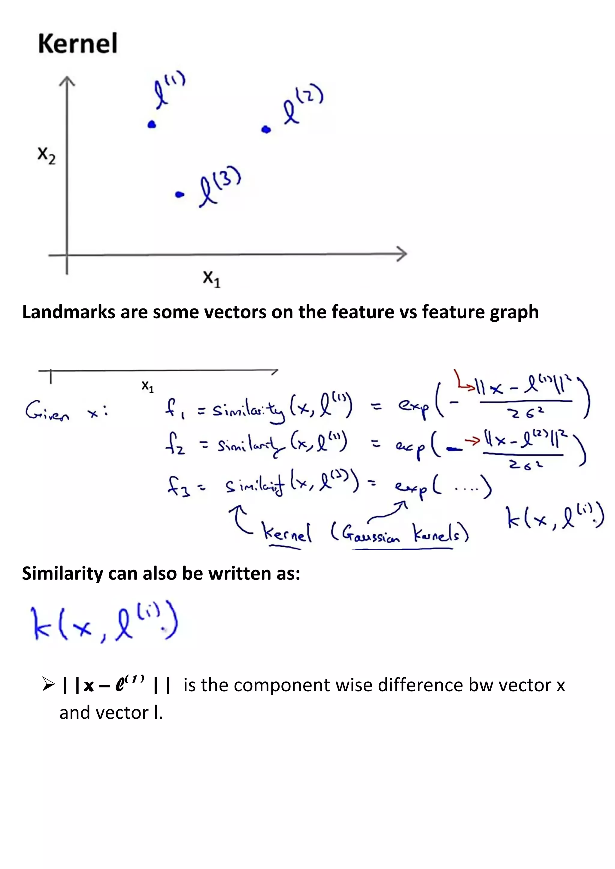 Landmarks are some vectors on the feature vs feature graph
Similarity can also be written as:
➢||x – l( 1 )
|| is the component wise difference bw vector x
and vector l.
 