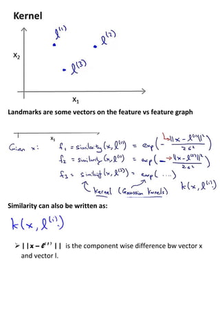 Landmarks are some vectors on the feature vs feature graph
Similarity can also be written as:
➢||x – l( 1 )
|| is the component wise difference bw vector x
and vector l.
 