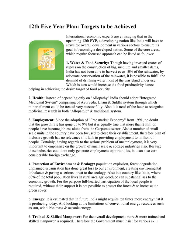 12th Five Year Plan Targets To Be Achieved By Vvr Ias DOC Business 12th five year plan targets to be achieved by vvr ias doc business