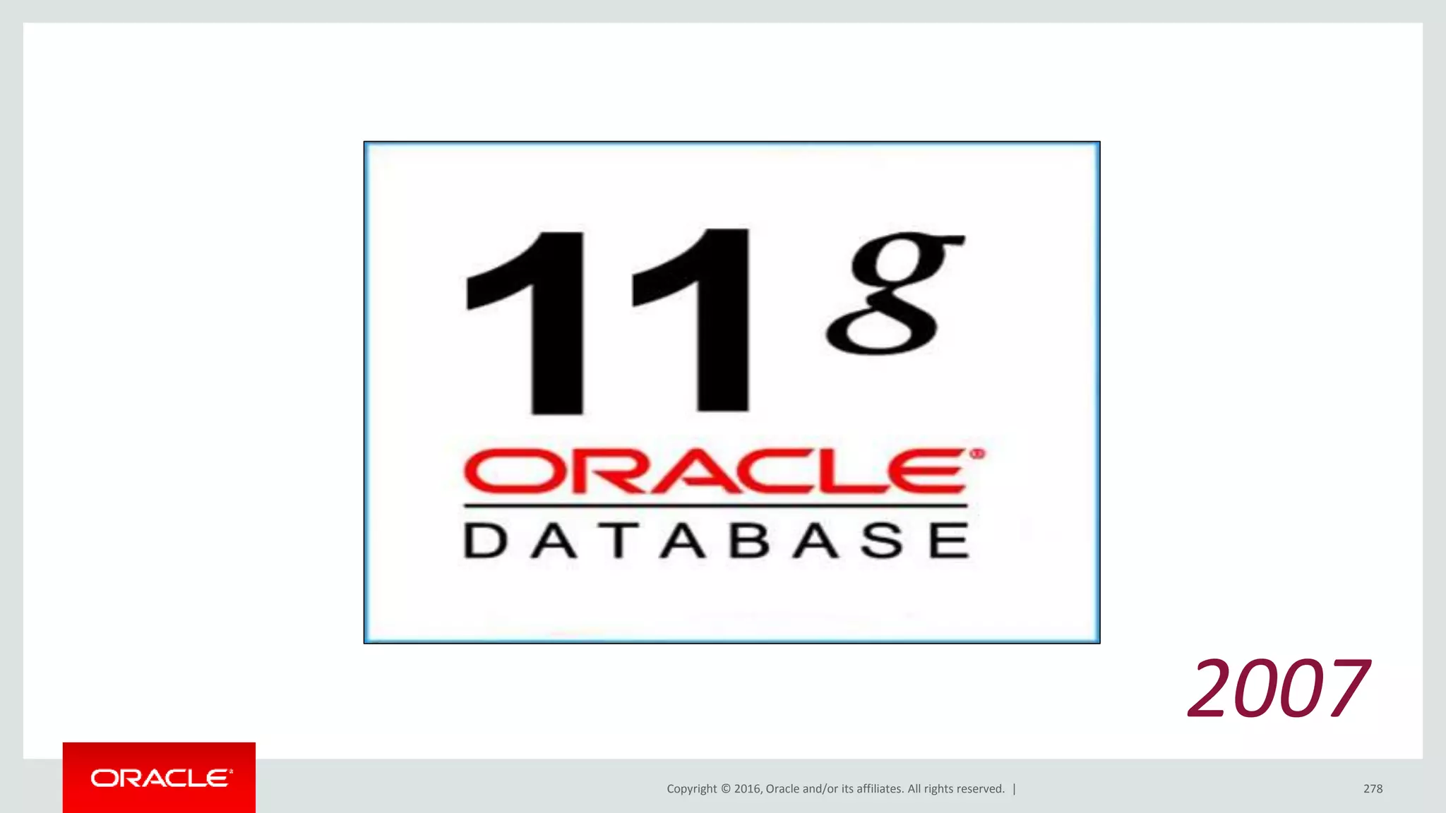 Copyright © 2016, Oracle and/or its affiliates. All rights reserved. | 278
2007
 