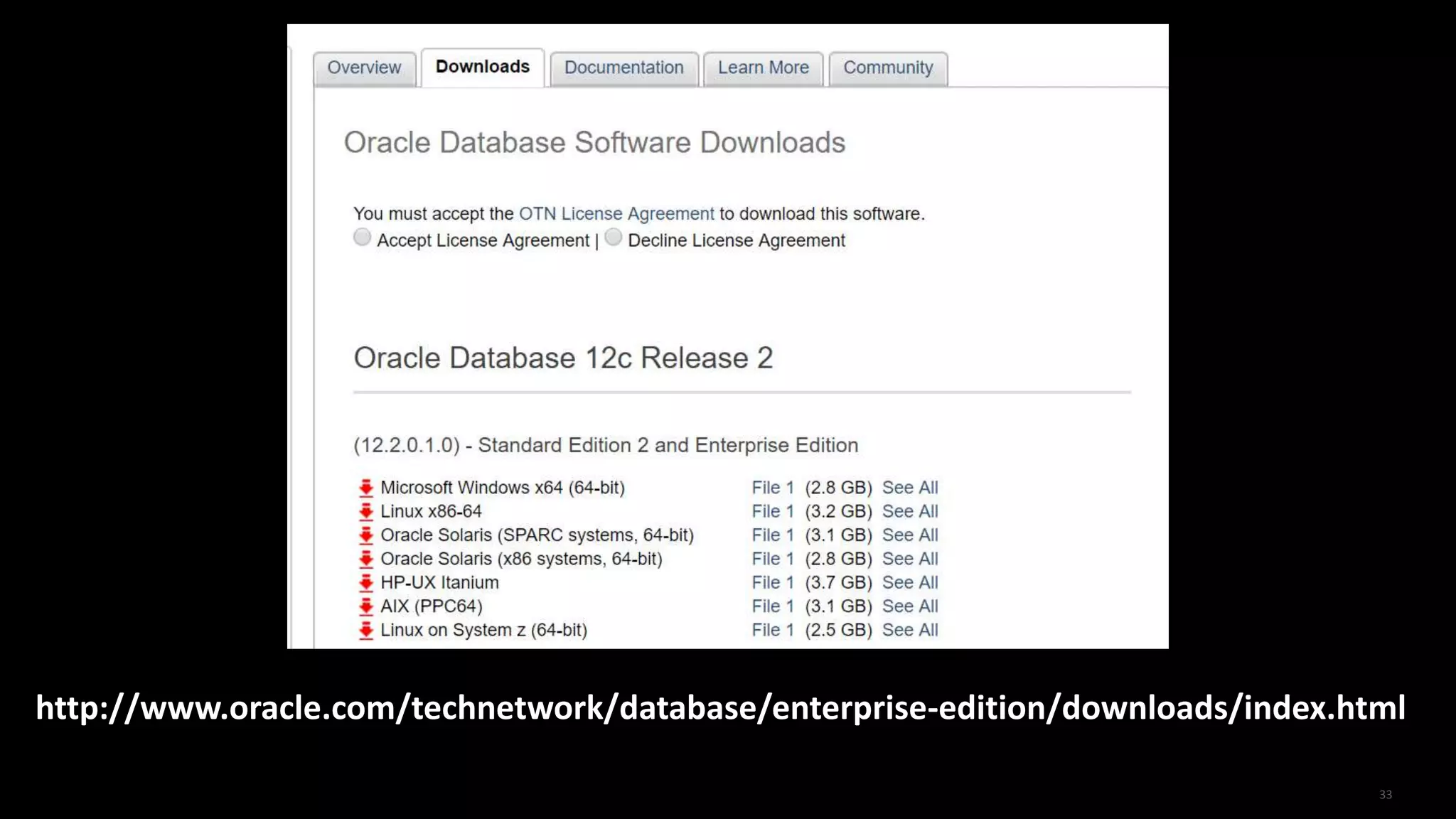 Copyright © 2016, Oracle and/or its affiliates. All rights reserved. | 33
http://www.oracle.com/technetwork/database/enterprise-edition/downloads/index.html
 