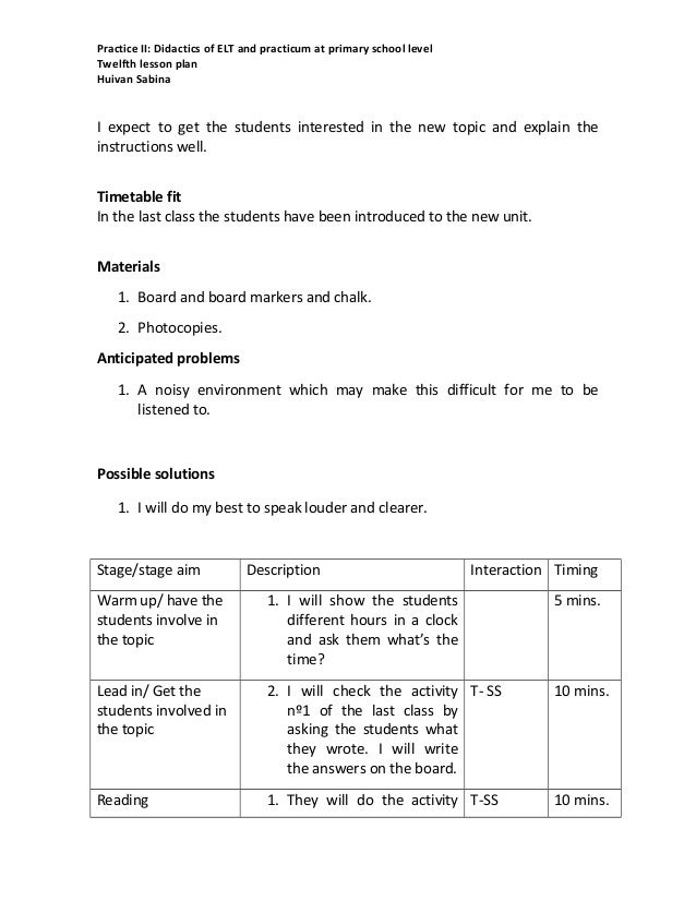 12th lesson plan time and routines