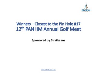 Winners – Closest to the Pin Hole #17
12th PAN IIM Annual Golf Meet
Sponsored by Stratbeans
www.stratbeans.com
 