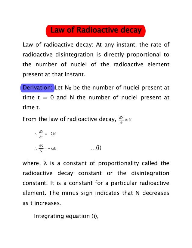12th Physics Notes Law of Radioactive decay JEE Main 2014