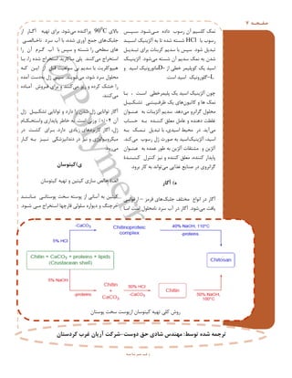 ِ ‫ح‬ ‫ف‬‫ص‬7
ِ ‫ه‬ ‫ا‬ ً ‫ز‬ ‫و‬ ‫ی‬ ‫ل‬ ‫پ‬
‫تَسظ‬ ُ‫شذ‬ ِ‫تزجو‬:‫دٍست‬ ‫حق‬ ‫شادی‬ ‫هٌْذط‬-‫کزدستاى‬ ‫غزب‬ ‫آریاى‬ ‫شزکت‬
ٖ‫هح‬ ُ ‫ا‬ ‫رعَة‬ ‫آى‬ ‫کلغ٘ن‬ ‫ًوک‬َ‫ؽح‬.‫عحپحظ‬
‫ثب‬ ‫رعَة‬HCl‫اعح٘حد‬ ‫آلضٌٗ٘ک‬ ِ‫ث‬ ‫تب‬ ُ‫ؽد‬ ِ‫ؽغه‬
َ‫ؽ‬ ٗ‫تجد‬.‫تجحدٗح‬ ٕ‫ثزا‬ ‫کزثٌبت‬ ‫عدٗن‬ ‫ثب‬ ‫عپظ‬
ٖ‫ه‬ ِ‫ؽغه‬ ‫آى‬ ‫عدٗن‬ ‫ًوک‬ ِ‫ث‬ ‫ؽدى‬َ‫ؽ‬.‫آلضٌٗ٘حک‬
‫اس‬ ٖ‫خط‬ ‫کَپل٘وز‬ ‫ٗک‬ ‫اع٘د‬D-ٍ ‫اع٘د‬ ‫هبًَرًٍ٘ک‬
–L‫اعت‬ ‫اع٘د‬ ‫گلَرًٍ٘ک‬.
‫ثحب‬ ، ‫اعحت‬ ٖ‫پل٘وزخط‬ ‫ٗک‬ ‫اع٘د‬ ‫آلضٌٗ٘ک‬ ‫زَى‬
‫ًوک‬‫کبتَ٘ى‬ ٍ ‫ّب‬‫تؾحکح٘ح‬ ٖ‫ظزفح٘حهح‬ ‫ٗک‬ ٕ‫ّب‬
ٖ‫ه‬ ٍ‫گزاًز‬ ‫هیلَد‬‫ّد‬.‫ػحٌحَاى‬ ِ‫ث‬ ‫آلضٌٗبت‬ ‫عدٗن‬
‫حغحبة‬ ِ‫ثح‬ ُ‫کٌٌحد‬ ‫هؼلق‬ ‫ػبه‬ ٍ ُ‫ٌّد‬ ‫غلظت‬
ٖ‫ه‬‫آٗد‬.ِ‫ثح‬ ‫ًحوحک‬ ٗ‫تجد‬ ‫ثب‬ ،ٕ‫اع٘د‬ ‫هی٘س‬ ‫ر‬
‫آلضٌٗ٘ک‬ ،‫اع٘د‬ٖ‫ه‬ ‫رعَة‬ ‫صد‬ ‫فَرت‬ ِ‫ث‬ ‫اع٘د‬‫کٌد‬.
‫ػحٌحَاى‬ ِ‫ث‬ ُ‫ػود‬ ‫طَر‬ ِ‫ث‬ ‫آلضٗي‬ ‫هؾهقبت‬ ٍ ‫آلضٗي‬
ٓ‫کحٌحٌحد‬ ‫کٌهزد‬ ‫ً٘ش‬ ٍ ُ‫کٌٌد‬ ‫هؼلق‬ ،ُ‫کٌٌد‬ ‫پبٗدار‬
ٖ‫ه‬ ٖٗ‫غذا‬ ‫فٌبٗغ‬ ‫ر‬ ٍٕ‫گزاًز‬ٍ‫ثز‬ ‫کبر‬ ِ‫ث‬ ‫تَاًد‬.
ُ)‫آگار‬
‫خلجک‬ ‫هخهلف‬ ‫اًَاع‬ ‫ر‬ ‫آگبر‬‫قزهش‬ ٕ‫ّب‬–ٖ‫ارغَاًح‬
ٖ‫ه‬ ‫ٗبفت‬َ‫ؽ‬.‫اهحب‬ ‫اعت‬ ‫ًبهیلَد‬ ‫عز‬ ‫آة‬ ‫ر‬ ‫آگبر‬
ٕ‫ثبال‬900
Cٖ‫ه‬ ُ‫پزاکٌد‬َ‫ؽ‬.ِْ٘‫ت‬ ٕ‫ثزا‬‫اس‬ ‫آگحبر‬
‫خلجک‬ٖ‫ًبخحبلقح‬ ‫عز‬ ‫آة‬ ‫ثب‬ ،ُ‫ؽد‬ ٕ‫آٍر‬ ‫خوغ‬ ٕ‫ّب‬
ِ‫ؽغه‬ ‫را‬ ٖ‫عطی‬ ٕ‫ّب‬‫را‬ ‫آى‬ ‫گحزم‬ ‫آة‬ ‫ثب‬ ‫عپظ‬ ٍ
ٖ‫ه‬ ‫اعهخزاج‬‫کٌٌد‬.‫ثحب‬ ،‫را‬ ُ‫ؽد‬ ‫اعهخزاج‬ ‫عبکبرٗد‬ ٖ‫پل‬
ِ‫کح‬ ‫اٗحي‬ ‫اس‬ ‫قج‬ ‫٘ت‬ ‫عَل‬ ٖ‫ث‬ ‫عدٗن‬ ‫ٗب‬ ‫ّ٘پَکلزٗت‬
ٖ‫ه‬ ، َ‫ؽ‬ ‫عز‬ ‫هیلَد‬‫ؽٌَٗد‬.ِ‫ث‬ ‫صد‬ ‫عپظ‬ُ‫آهد‬ ‫عت‬
ٖ‫ه‬ ‫رٗش‬ ٍ ُ ‫کز‬ ‫خؾک‬ ‫را‬ُ ‫آهحب‬ ‫فحزٍػ‬ ٕ‫ثزا‬ ٍ ‫کٌٌد‬
ٖ‫ه‬‫کٌٌد‬.
‫صد‬ ‫تؾکح٘ح‬ ٖٗ‫تَاًب‬ ٍ ‫ار‬ ‫را‬ ‫ؽدى‬ ‫صد‬ ٖٗ‫تَاًب‬ ‫آگبر‬
‫آى‬2024%‫اعت‬ ًٖ‫ٍس‬.‫ٍاعهیحکحبم‬ ٕ‫پبٗدار‬ ‫خبطز‬ ِ‫ث‬
‫ار‬ ٕ ‫سٗب‬ ٕ‫ّب‬ ‫کبرثز‬ ‫آگبر‬ ،‫صد‬.‫ر‬ ‫کؾحت‬ ٕ‫ثحزا‬
ِ‫ثح‬ ‫ًح٘حش‬ ٖ‫ًداًپشؽک‬ ‫ر‬ ‫ً٘ش‬ ٍ ٕ‫ه٘کزٍثَ٘لَص‬‫کحبر‬
ٖ‫ه‬ٍ‫ر‬.
‫ی‬)‫کیتَساى‬
‫الف‬)‫ک٘هَعبى‬ ِْ٘‫ت‬ ٍ ‫ک٘ه٘ي‬ ٕ‫عبس‬ ‫خبلـ‬
‫هحبًحٌحد‬ ٖ‫پَعهبًح‬ ‫عخت‬ ِ‫پَعه‬ ‫اس‬ ًٖ‫آعب‬ ِ‫ث‬ ‫ک٘ه٘ي‬
ٖ‫هح‬ ‫اعهخزاج‬ ‫قبرزْب‬ ٖ‫علَل‬ ُ‫َٗار‬ ٍ ‫خززٌگ‬َ‫ؽح‬.
‫پَعهبى‬ ‫عخت‬ ‫اسپَعت‬ ‫ک٘هَعبى‬ ِْ٘‫ت‬ ٖ‫کل‬ ‫رٍػ‬
 