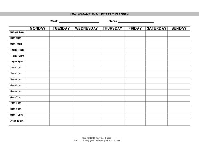 weekly schedule template monday friday