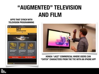 “AUGMENTED” TELEVISION
             AND FILM
  APPS THAT SYNCH WITH
TELEVISION PROGRAMMING




                           ...