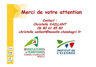 Merci de votre attention
Contact :
Christelle VAILLANT
06 80 61 85 80
christelle.vaillant@moselle.chambagri.fr
 