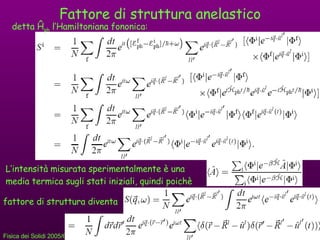 Fattore di struttura anelastico detta  Ĥ ph  l’Hamiltoniana fononica: L’intensità misurata sperimentalmente è una media termica sugli stati iniziali, quindi poichè fattore di struttura diventa 