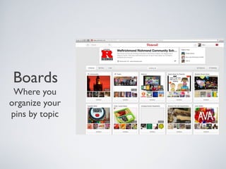 Boards

Where you
organize your
pins by topic

 