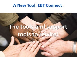 A New Tool: EBT Connect
The tools and support
tools to rewire!
17
 