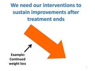 We need our interventions to
sustain improvements after
treatment ends
Example:
Continued
weight loss
6
 