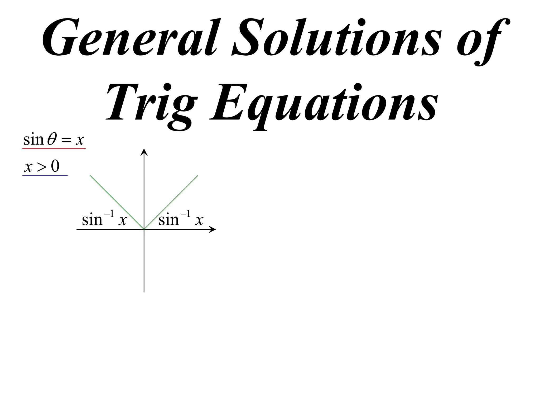 General Solutions of
    Trig Equations
sin   x
x0

        sin 1 x   sin 1 x
 