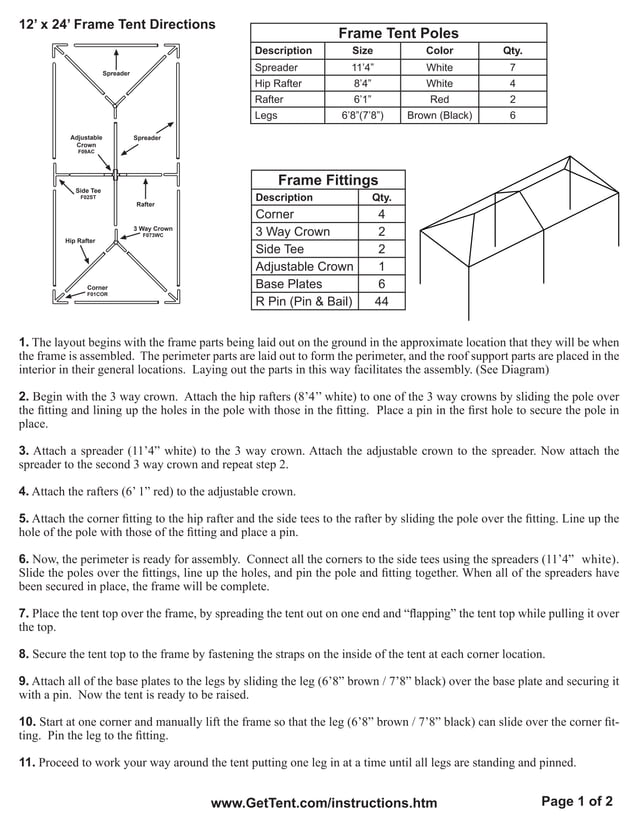 12 x 24 Frame Tent Installation Instructions PDF