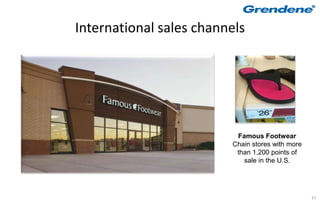 International sales channels




                          Famous Footwear
                         Chain stores with more
                          than 1,200 points of
                            sale in the U.S.




                                                  37
 