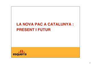 1
Alcarràs 11 de maig de 2013
LA NOVA PAC A CATALUNYA :
PRESENT I FUTUR
 