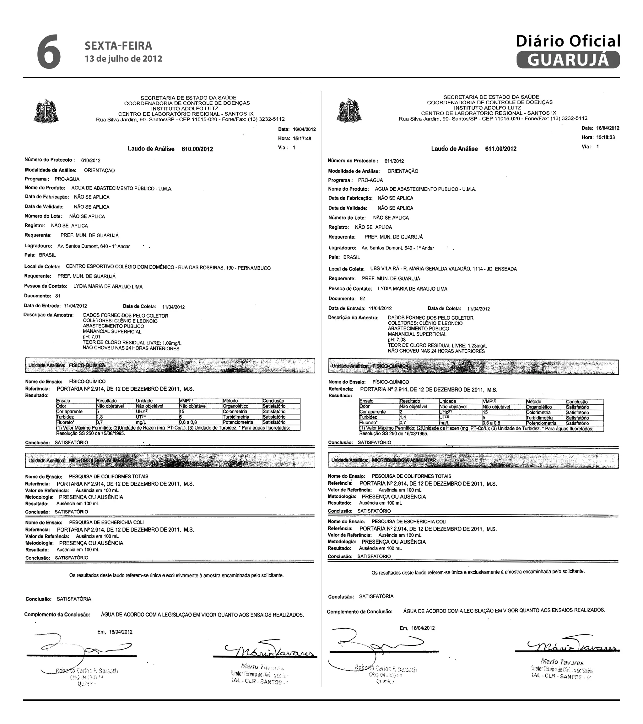 6   sexta-feira
    13 de julho de 2012
                          Diário Oficial
                           GUARUJÁ
 