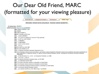 Our Dear Old Friend, MARC
(formatted for your viewing pleasure)
 