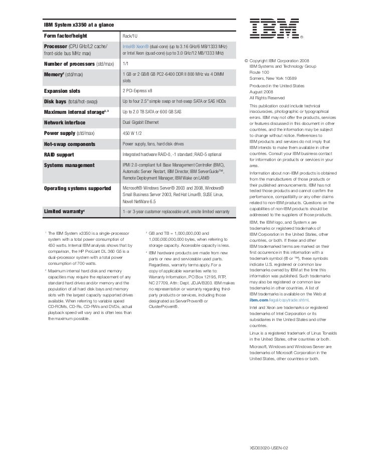 IBM System x3350 IBMSystems and TechnologyData Sheet