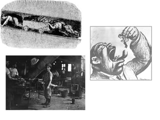 Άρχισα στις πέντε με τις γυναίκες και στις πέντε βγήκα πάλι έξω. Την Παρασκευή
δουλεύω όλη τη νύχτα και φεύγω στις 12 το μεσημέρι. Κουβαλάω τα μεγάλα κομμάτια
κάρβουνο από εκεί που τα βρίσκουν μέχρι την έξοδο της στοάς, τα μικρά κομμάτια σε ένα
καλάθι […]. Οι αποστάσεις είναι διαφορετικές, γιατί δε σκάβουν πάντα στο ίδιο σημείο,
άλλες φορές 300, άλλες 500 μέτρα. Η στοά είναι πολύ χαμηλή, πρέπει να σκύβω την
πλάτη και να λυγίζω τα πόδια και συχνά το νερό φτάνει μέχρι τις γάμπες μου. Δε μ’
αρέσει η δουλειά. Με βάζει ο πατέρας μου να δουλεύω. Δεν έχω ποτέ μου τραυματιστεί,
όμως συχνά αναγκάστηκα να σκαρφαλώσω έξω από τη στοά, όταν δεν μπορούσα να
αναπνεύσω μέσα.
Τζάνετ Κάμινγκ, 11 ετών, εργάτρια, Έκθεση Επιθεωρητών Εργασίας, έτος 1842
▲ Από τις εικόνες που συνόδεψαν την «πρώτη έκθεση για τα ορυχεία»
του βρετανικού κοινοβουλίου το 1842: μια γυναίκα στη στενή στοά
ενός ορυχείου σέρνει ένα βαγόνι με κάρβουνο.
 