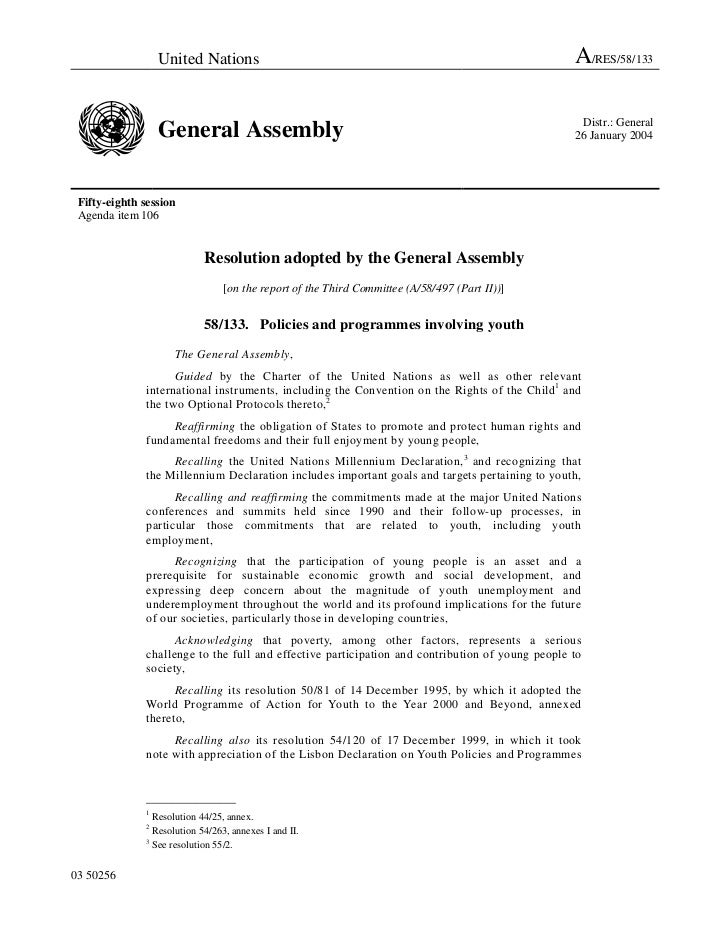 2003 General Assembly resolution on Policies and Programmes Involvi…