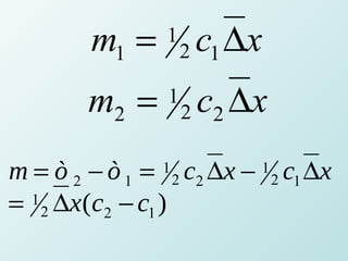 m1 =     1    c ∆x
                      2 1

         m2 =     1
                      2 c2 ∆x
m = ò 2 − ò 1 = 1 2 c2 ∆x − 1 2 c1 ∆x
= 2
  1 ∆x ( c − c )
          2    1
 