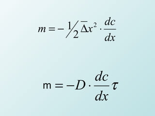 dc
m = − 1 ∆x ⋅
          2
       2     dx


         dc
m = −D ⋅    τ
         dx
 