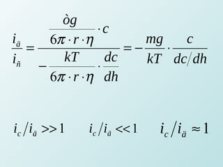 ò
               ⋅c
iä   6π ⋅ r ⋅η       mg   c
   =              =−    ⋅
iñ − kT ⋅ dc         kT dc dh
     6π ⋅ r ⋅η dh


ic iä >> 1   ic iä << 1   ic i ä ≈ 1
 