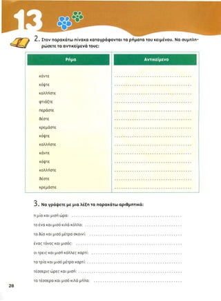 το περίγραμμα
.
τους κύκλους
.
τους κύκλους
.
μια τρύπα
.
το σπάγκο
.
το σπάγκο
.
το μόμπιλο
.
σχέδια, φωτογραφίες, κάρτες
.
τα
.
το περίγραμμα
.
τες
.
τους κύκλους
.
το νήμα
.
το μόμπιλο
μιάμιση ώρα
ενάμισι κιλό κόλλα
δυόμισι μέτρα σχοινί
ενάμισης τόνος
τρεισήμισι κόλλες χαρτί
τριάμισι μέτρα χαρτί
τεσσερισήμισι ώρες
τεσσεράμισι κιλά μήλα
 
