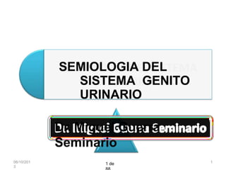 Dr. Miguel Guerra
Seminario
SEMIOLOGIA DEL
SISTEMA GENITO
URINARIO
06/10/201
3
1
1 de
 