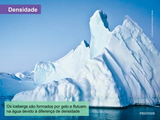 Densidade
Os icebergs são formados por gelo e flutuam
na água devido à diferença de densidade
©Shutterstock/VolodymyrGoinyk
 